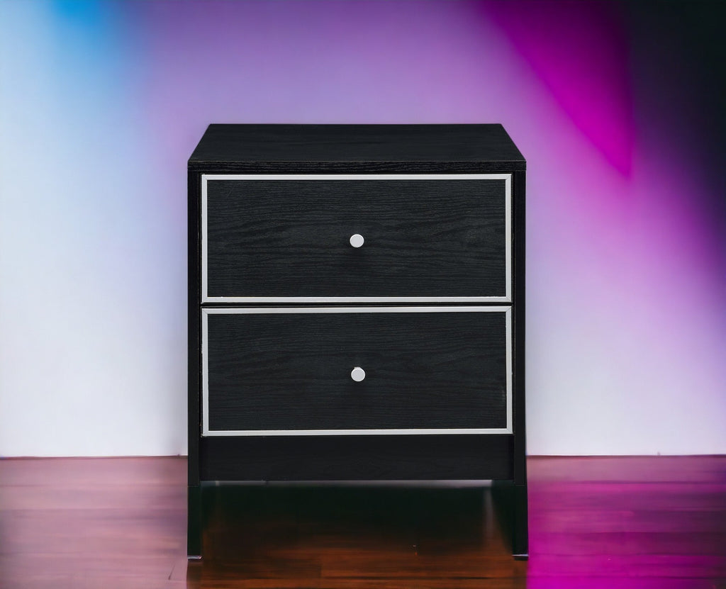Modern Black Nightstand Table with Two Drawers - Black