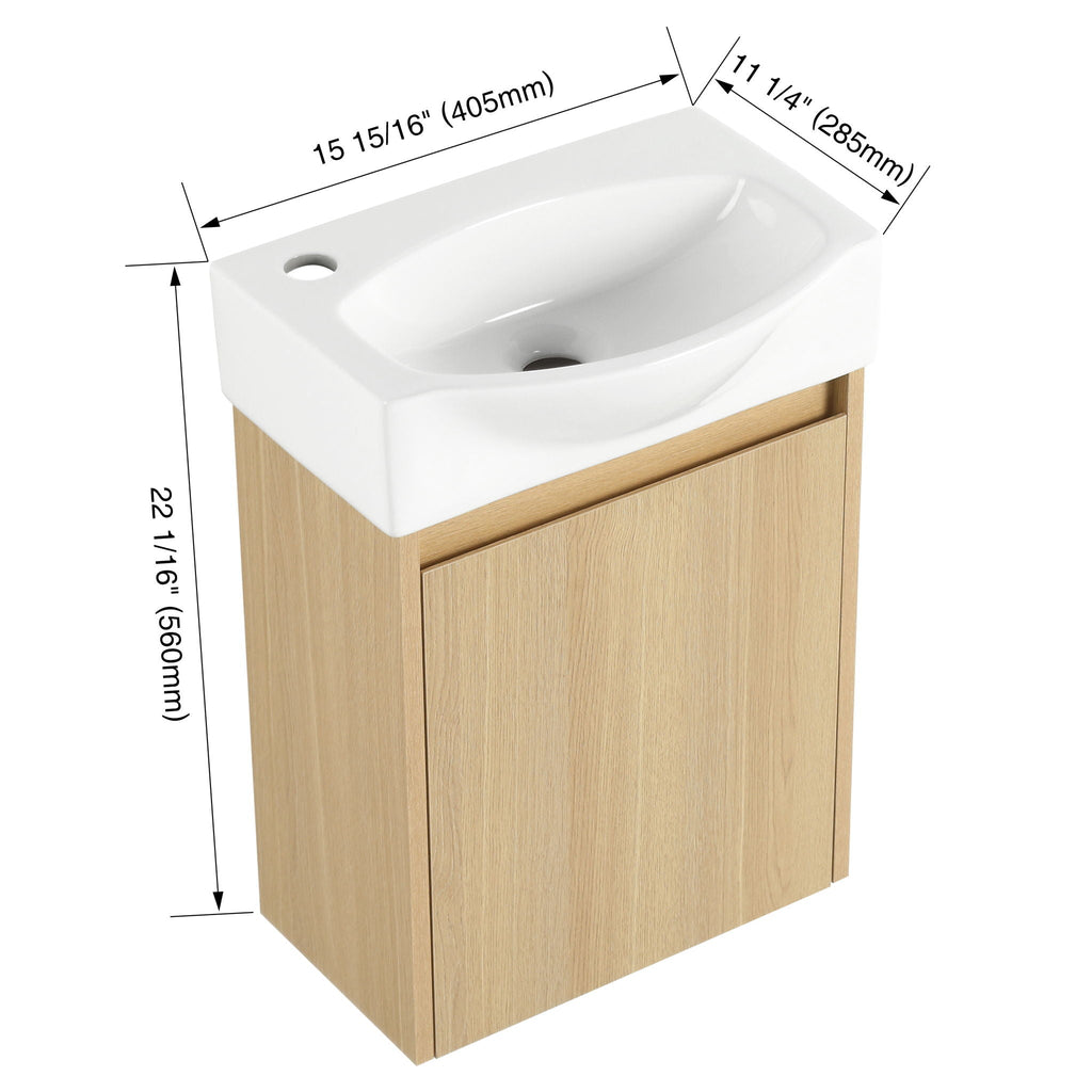 Modern Bathroom Vanity with Ceramic Basin and Storage Cabinet - Light Brown, Black, or White