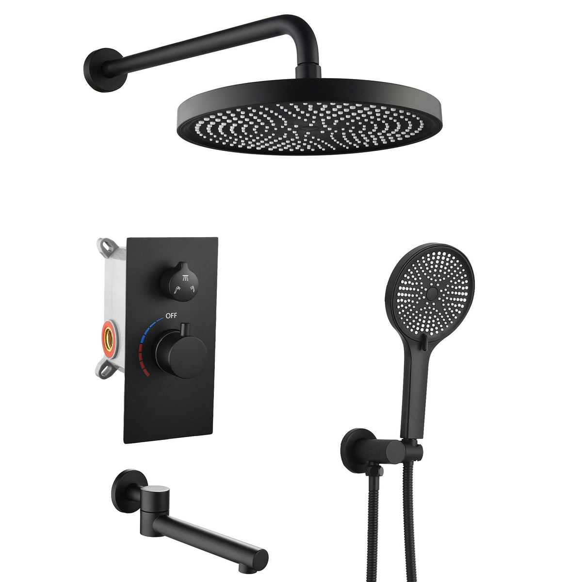 10" Shower System Set with Control Valve – Solid Brass – Gold or Black