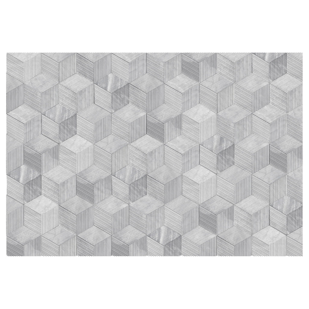 Hexagon Natural Stone Marble Decorative Tile Set with 3D Fluted Texture - Gray or White