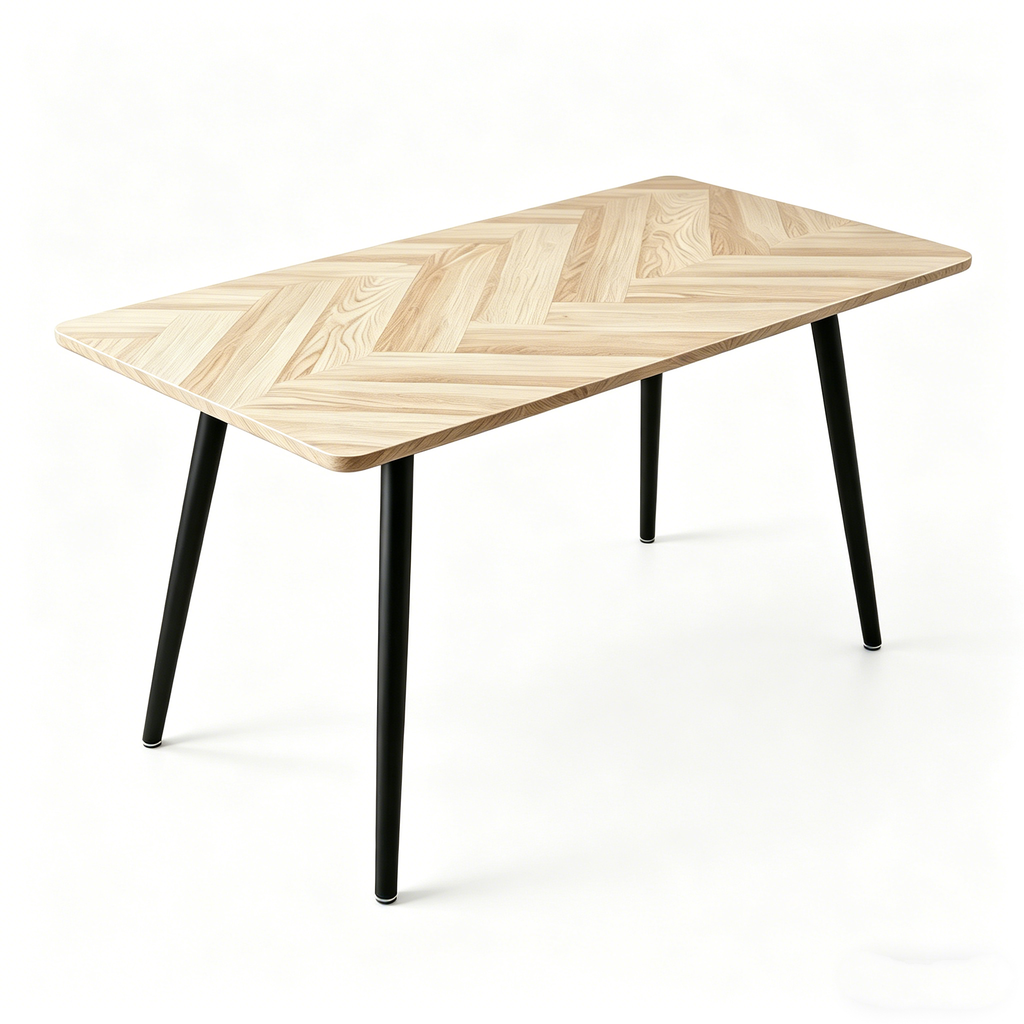 Modern Minimalist MDF Dining Table with Sleek Metal Frame - Wood Color