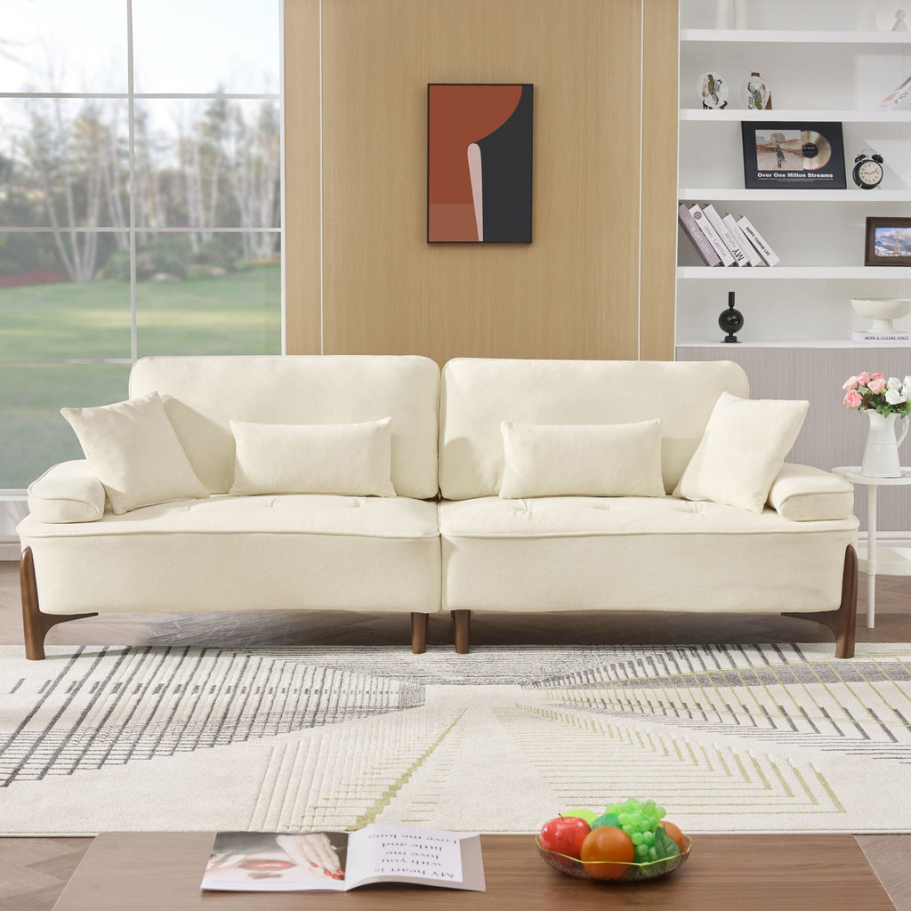 Deep Seated Fabric Stationary Sofa with Plush Pillows - Beige, Green, or Red