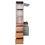 Tall Storage Cabinet with Glass Doors and Drawers - Walnut