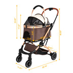 2-in-1 Foldable Pet Stroller with Sun Canopy - Khaki & Gold