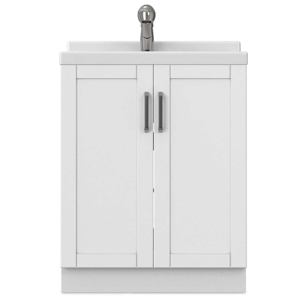 White Laundry Cabinet with Stainless Steel Sink and Pull-Out Faucet