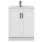 White Laundry Cabinet with Stainless Steel Sink and Pull-Out Faucet