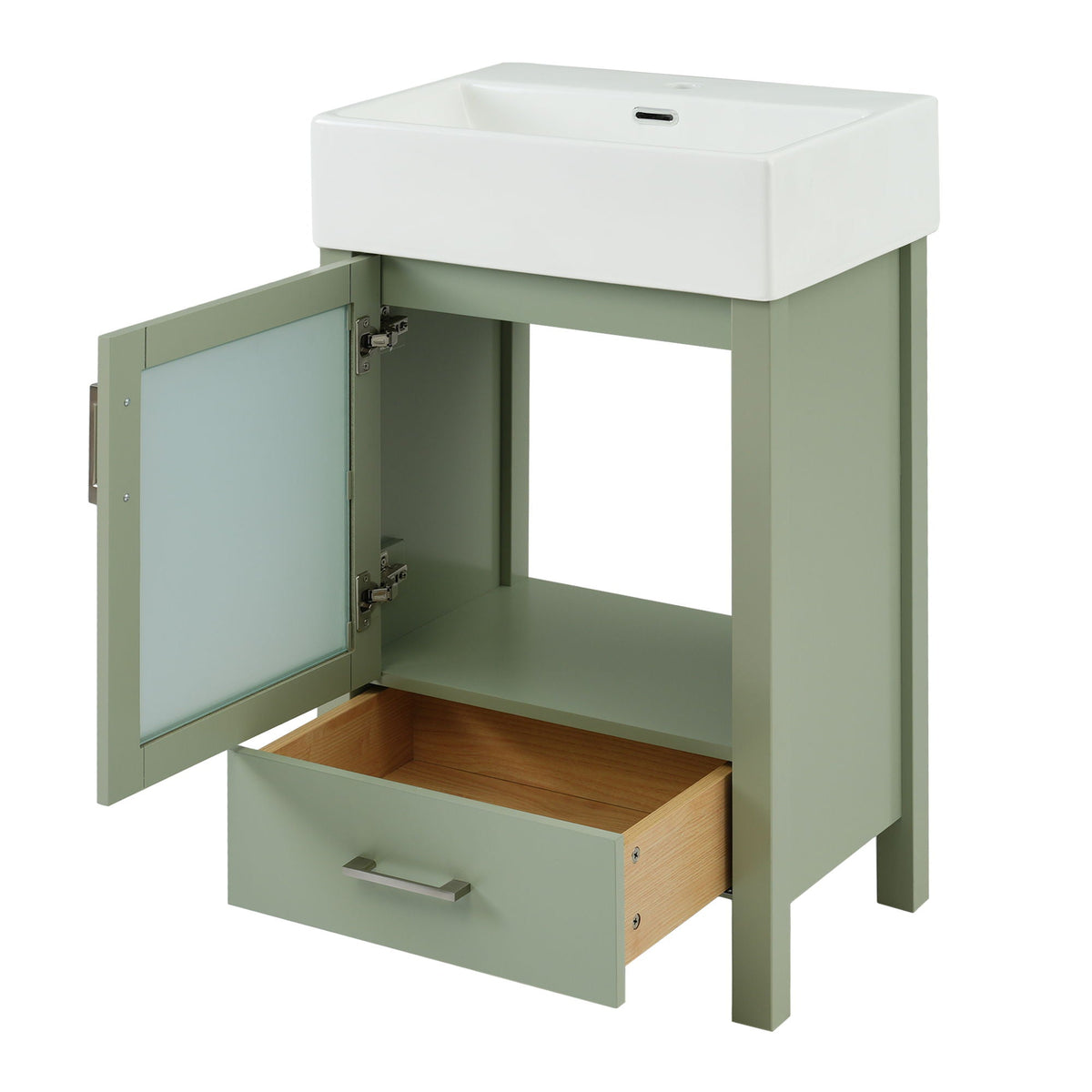 Bathroom Vanity with Ceramic Sink and Ample Storage - Blue, Green, or Black