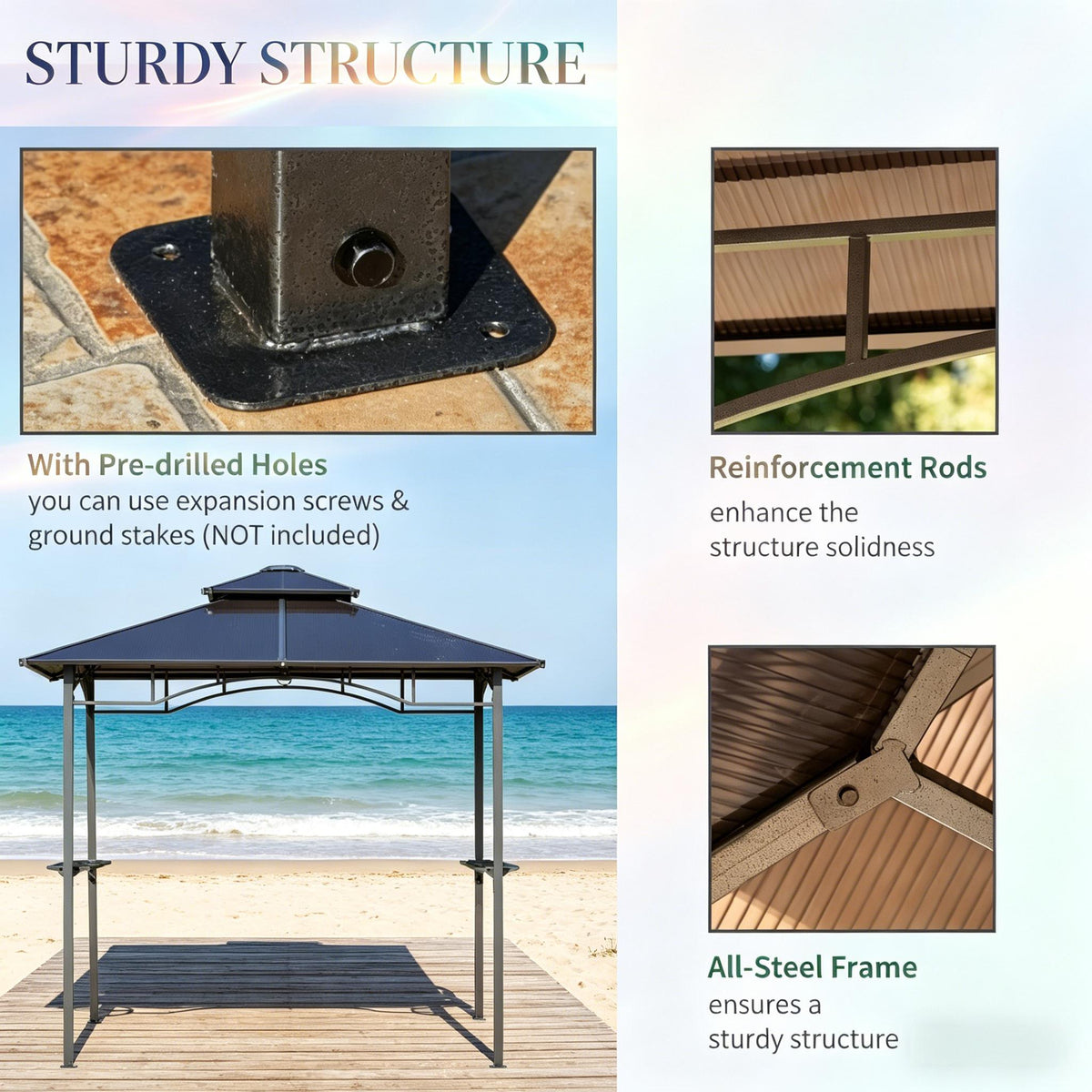 Outdoor BBQ Canopy Grill Gazebo with Steel Frame - Brown