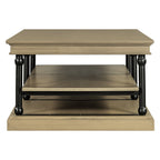 Wood Coffee Table with Black Legs and Open Storage Shelves - Brown