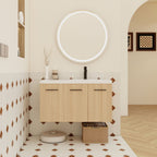 Wall Mounted Floating Bathroom Vanity with Modular 3-Door Cabinet - Light Brown