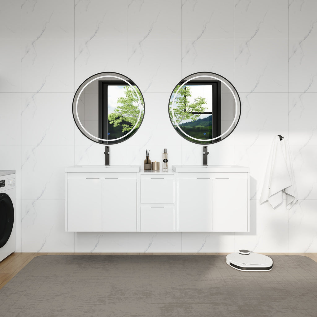 60" Bathroom Vanity with Resin Sink and Soft Close Doors - Glossy White