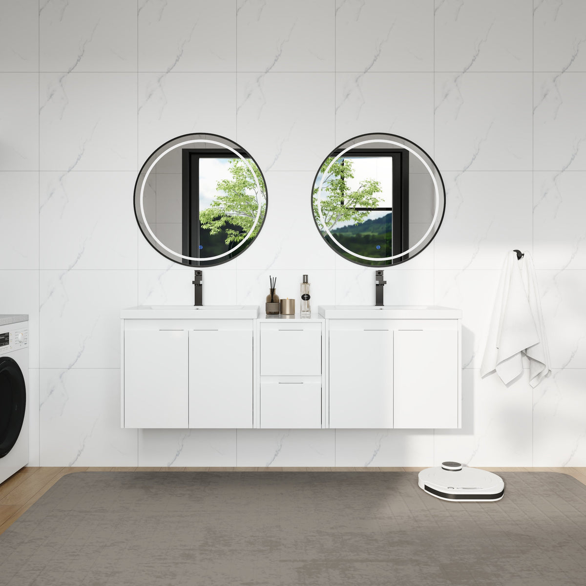 60" Bathroom Vanity with Resin Sink and Soft Close Doors - Glossy White