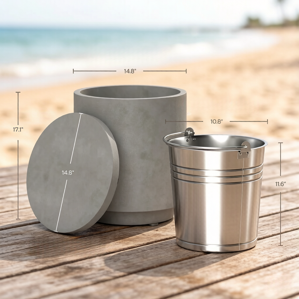 Portable Storage Box Cooler Side Table with Removable Ice Bucket - Concrete