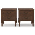 Farmhouse Nightstand with 2 Drawer, Solid Wood Bedside Table - Walnut