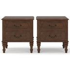 Farmhouse Nightstand with 2 Drawer, Solid Wood Bedside Table - Walnut