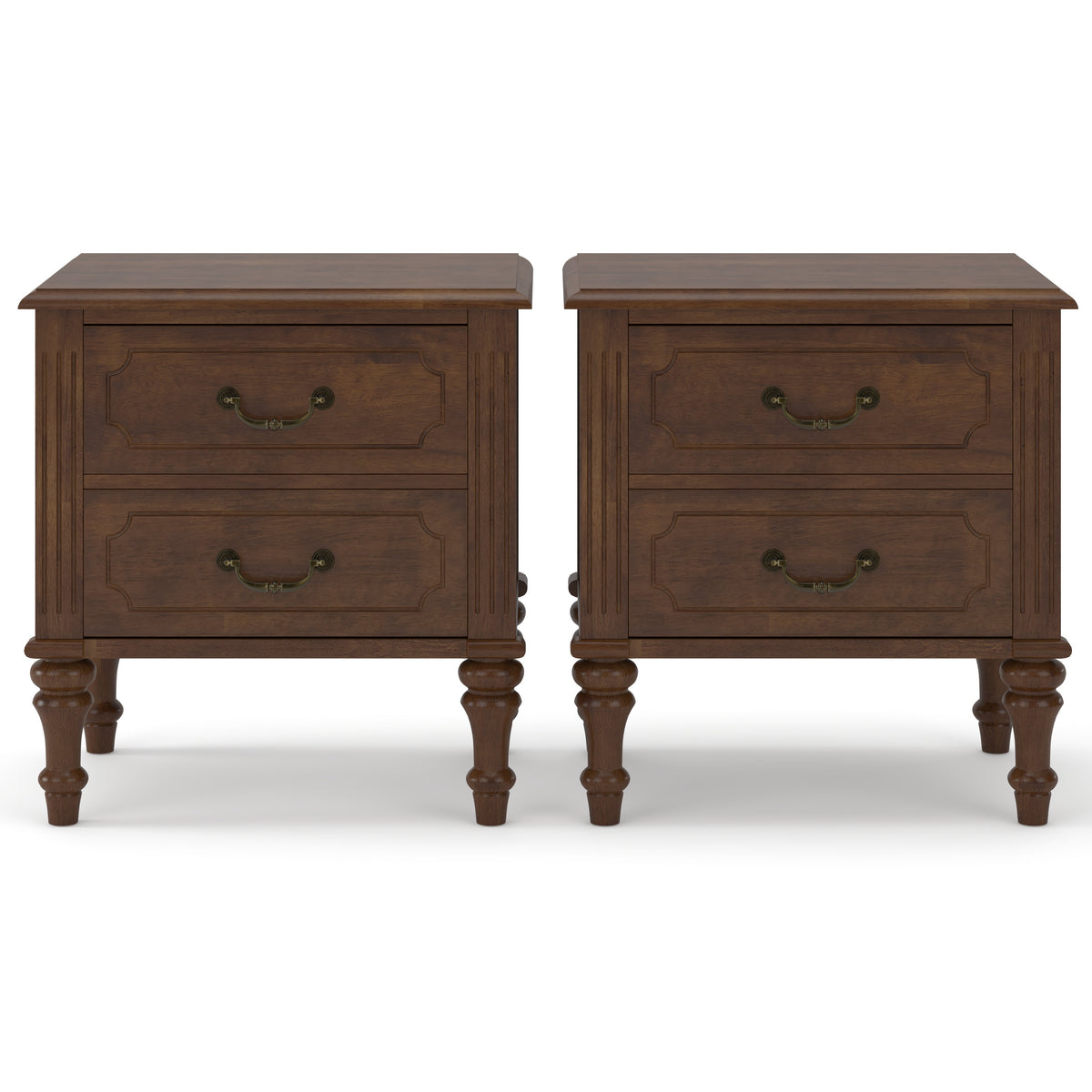 Farmhouse Nightstand with 2 Drawer, Solid Wood Bedside Table - Walnut