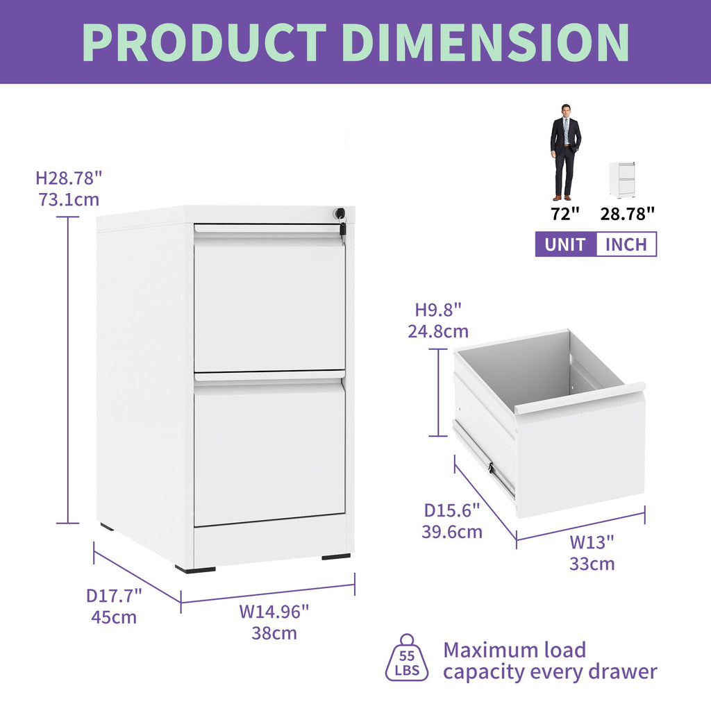 Steel Vertical File Cabinet with Lock – Multiple Sizes - Black or White