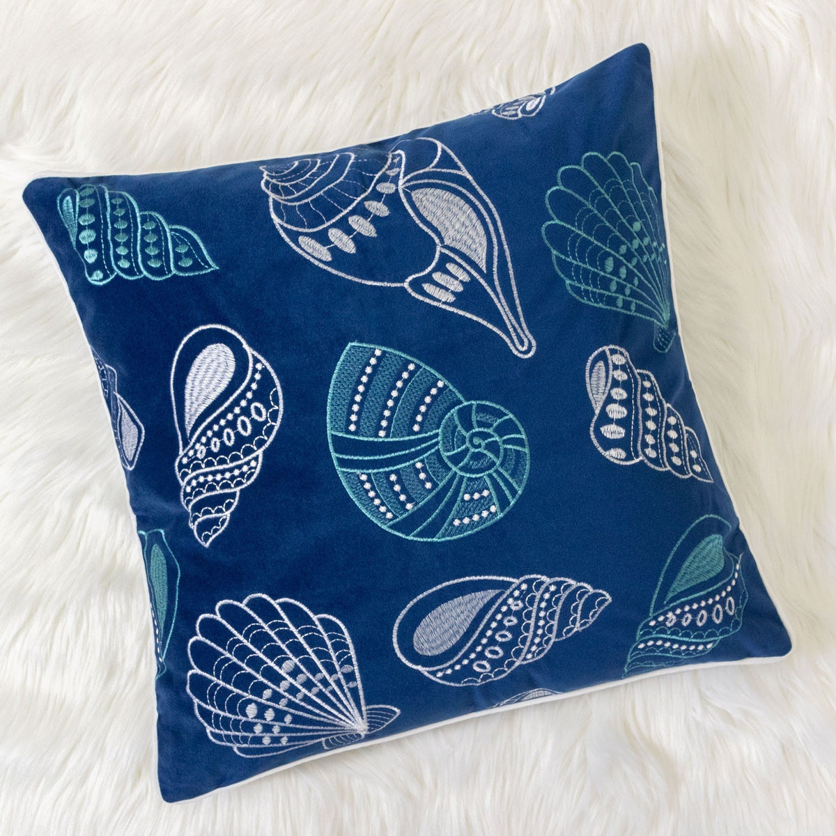 Seashells Pillow Cover with Hidden Zipper - Blue or Light Blue