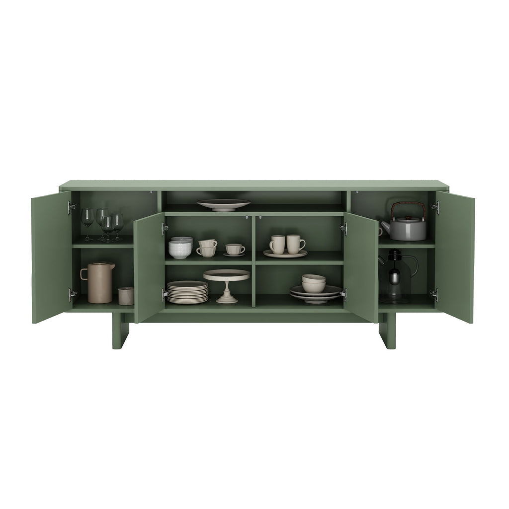 Sideboard With Adjustable Shelves and Soft Close Doors - White, Light Brown, Green