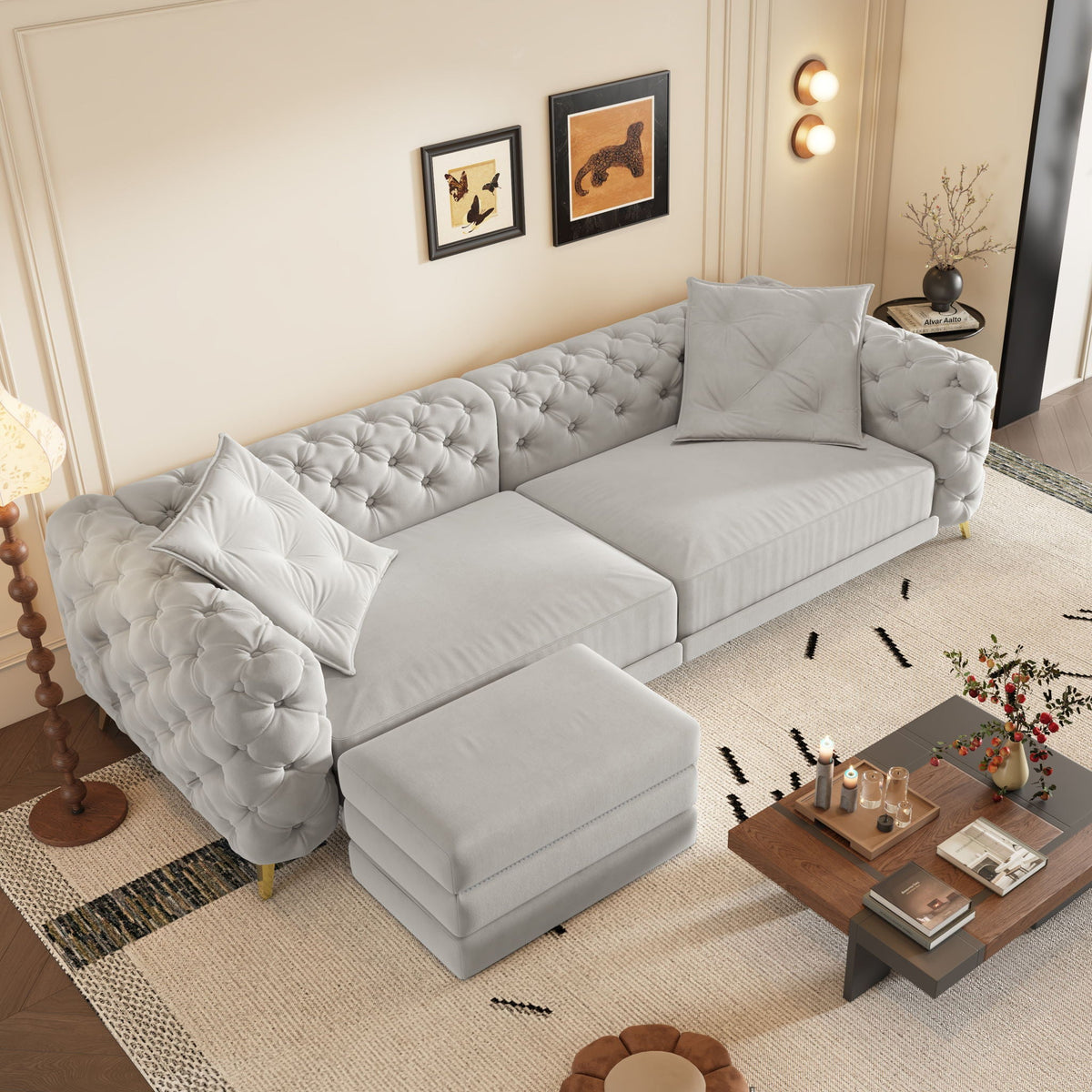 3-In-1 Convertible Sleeper Sofa Set with Deep Seat & Movable Ottoman - White, Beige, Gray