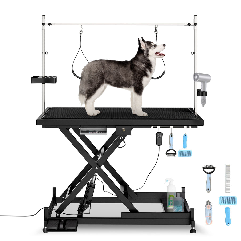 Height Adjustable Electric Pet Grooming Table with Heavy Duty Frame - Black or White