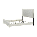 Lozenge Upholstered Panel Bed with Padded Headboard - Beige