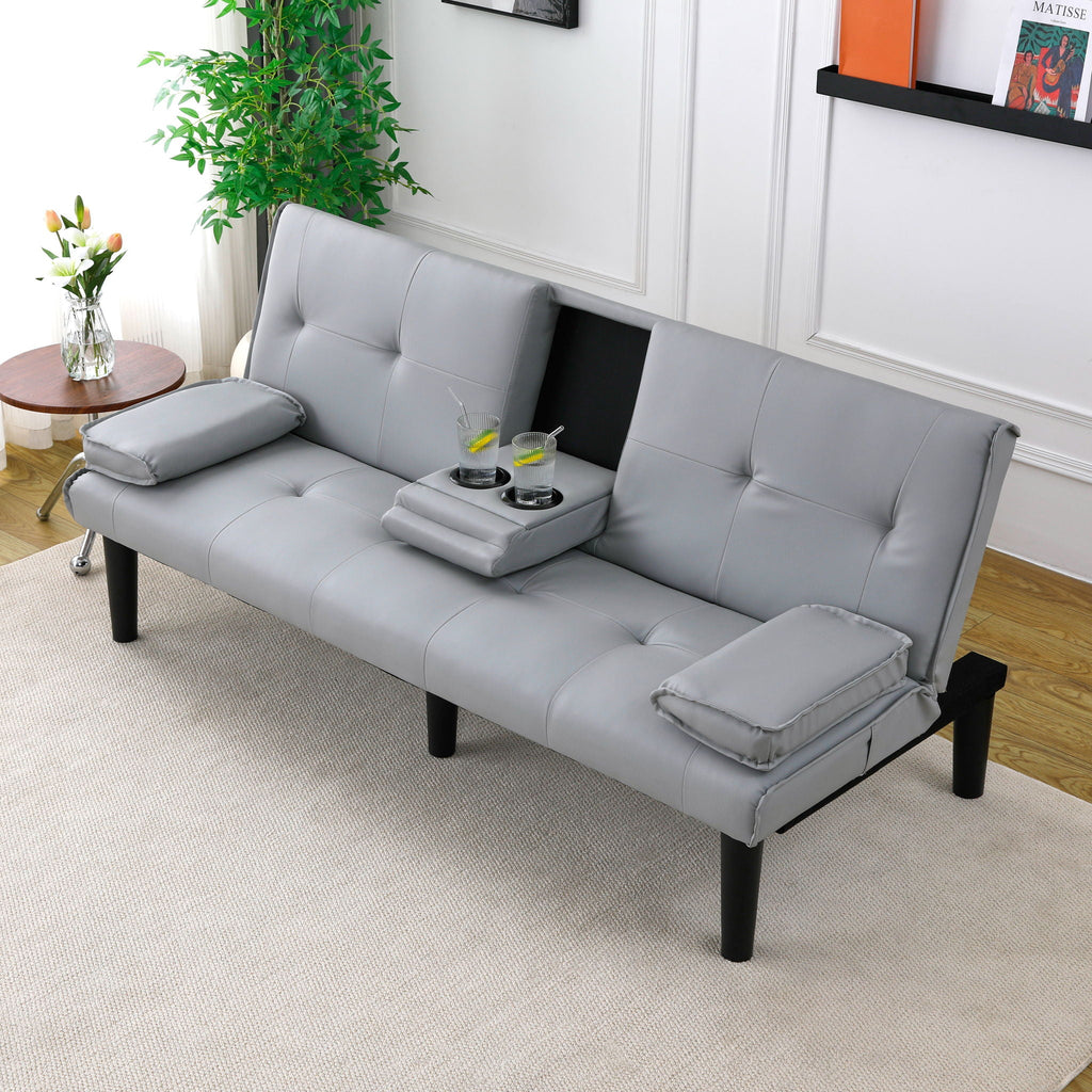 Foldable Sofa Bed with Cup Holder and Solid Wood Frame - Multiple Colors