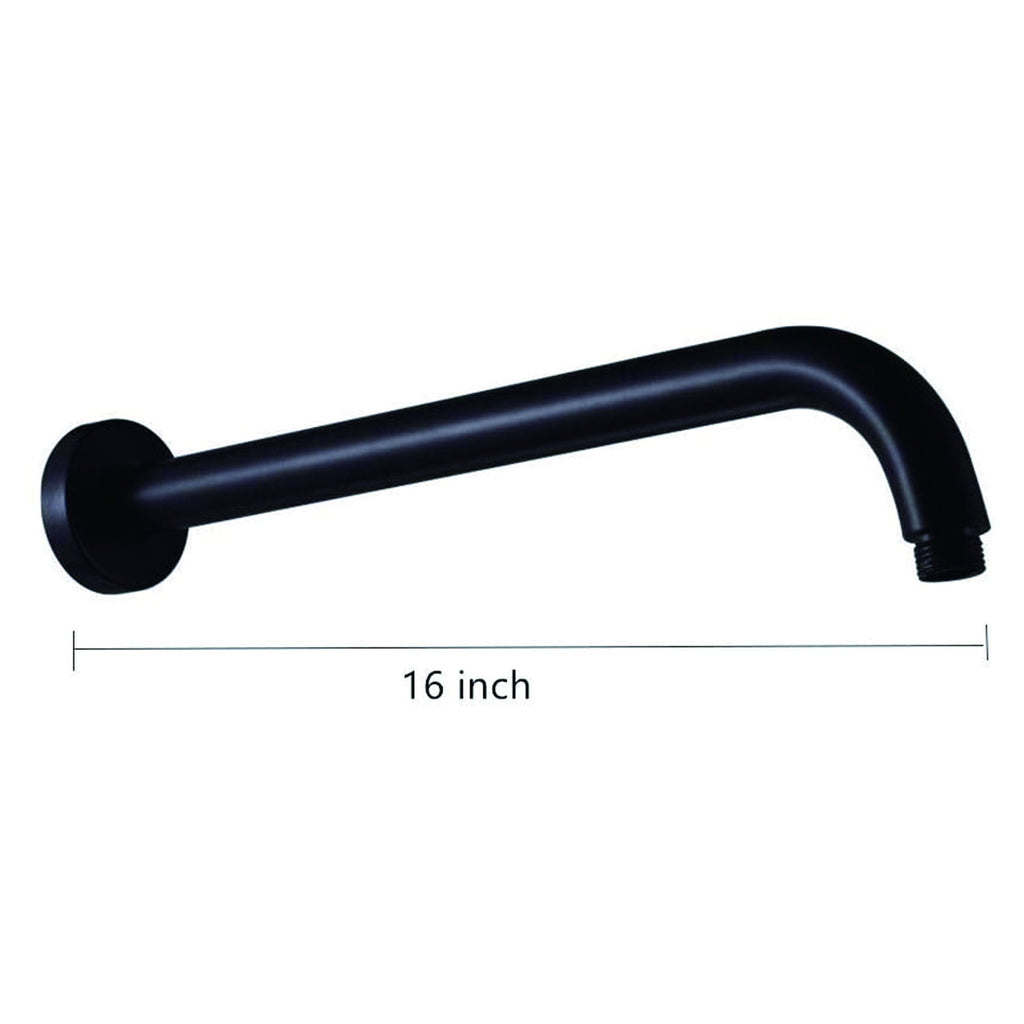 16" Shower Arm with Flange - Stainless Steel, Rust Resistant Design - Matte Black