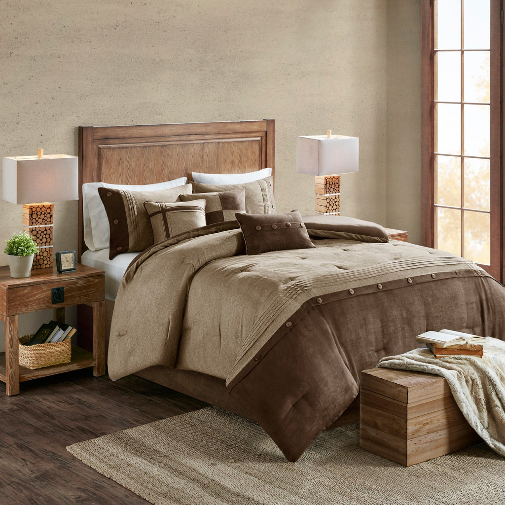 Faux Suede Comforter Set with Decorative Pillows - Brown