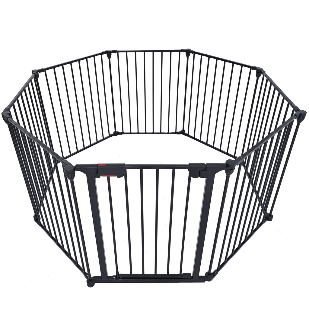 Adjustable Metal Safety Gate Play Yard with Pivoting Panels - Black