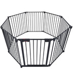 Adjustable Metal Safety Gate Play Yard with Pivoting Panels - Black