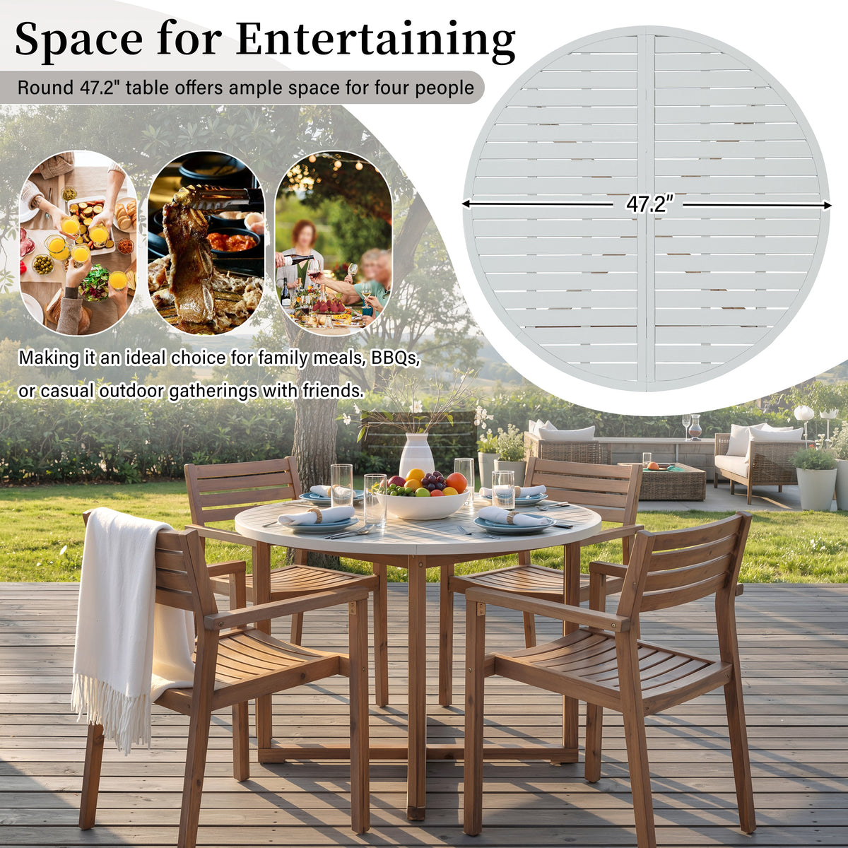 Acacia Wood Outdoor Dining Set with 47.2" Round Table - Natural