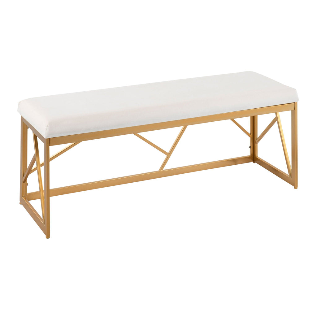 Glam Upholstered Bench with Geometric Metal Frame - White or Gray