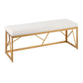 Glam Upholstered Bench with Geometric Metal Frame - White or Gray
