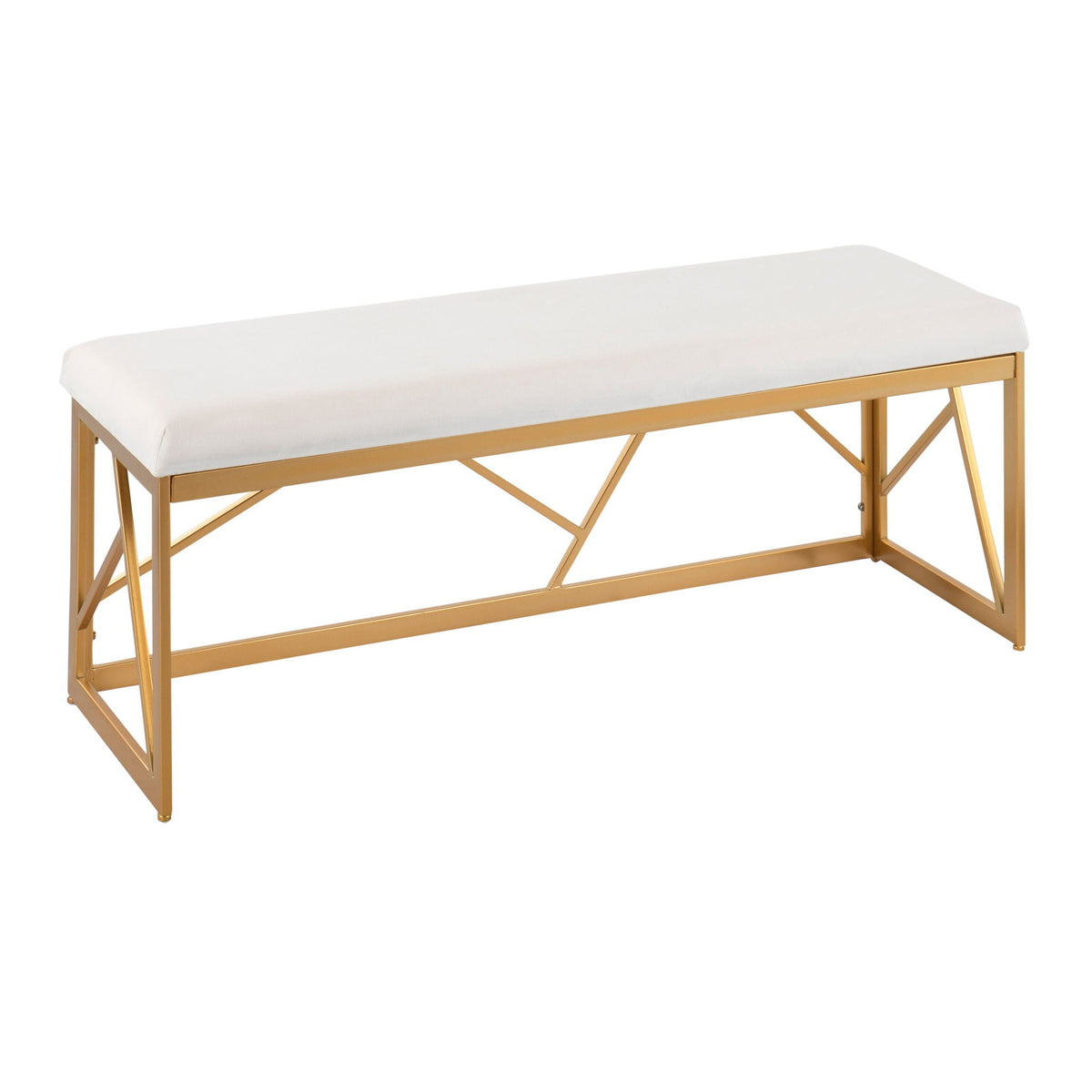 Glam Upholstered Bench with Geometric Metal Frame - White or Gray