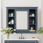 Wall Mounted Bathroom Storage Cabinet with Mirror - Blue, White, or Dark Gray