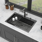 Stainless Steel Drop-In Kitchen Sink with Multi-Function Faucet - Black