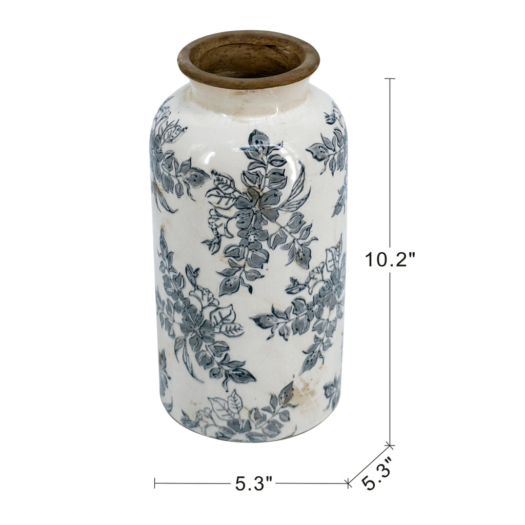 5.3x5.3x10.2" Flower Vase with Floral Pattern