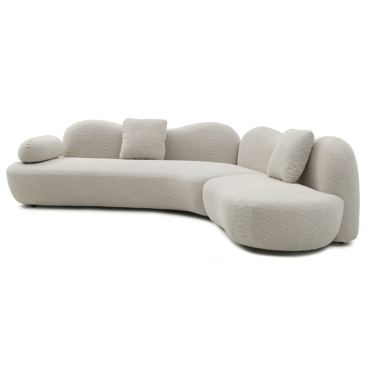 Modern Curved Modular 5 Seater Sofa with Plush Pillows - White or Beige