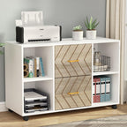 Large Mobile Lateral File Cabinet with 2 Drawers and Storage Shelves - White/Oak