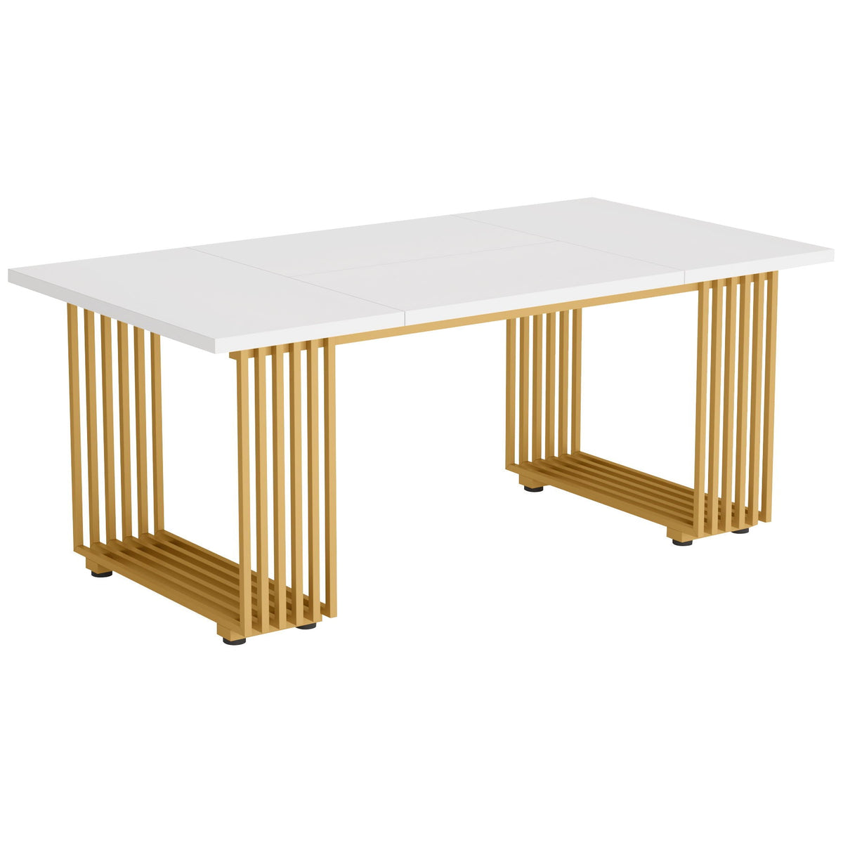 White Executive Desk with Gold Metal Legs - 70.87" Wide