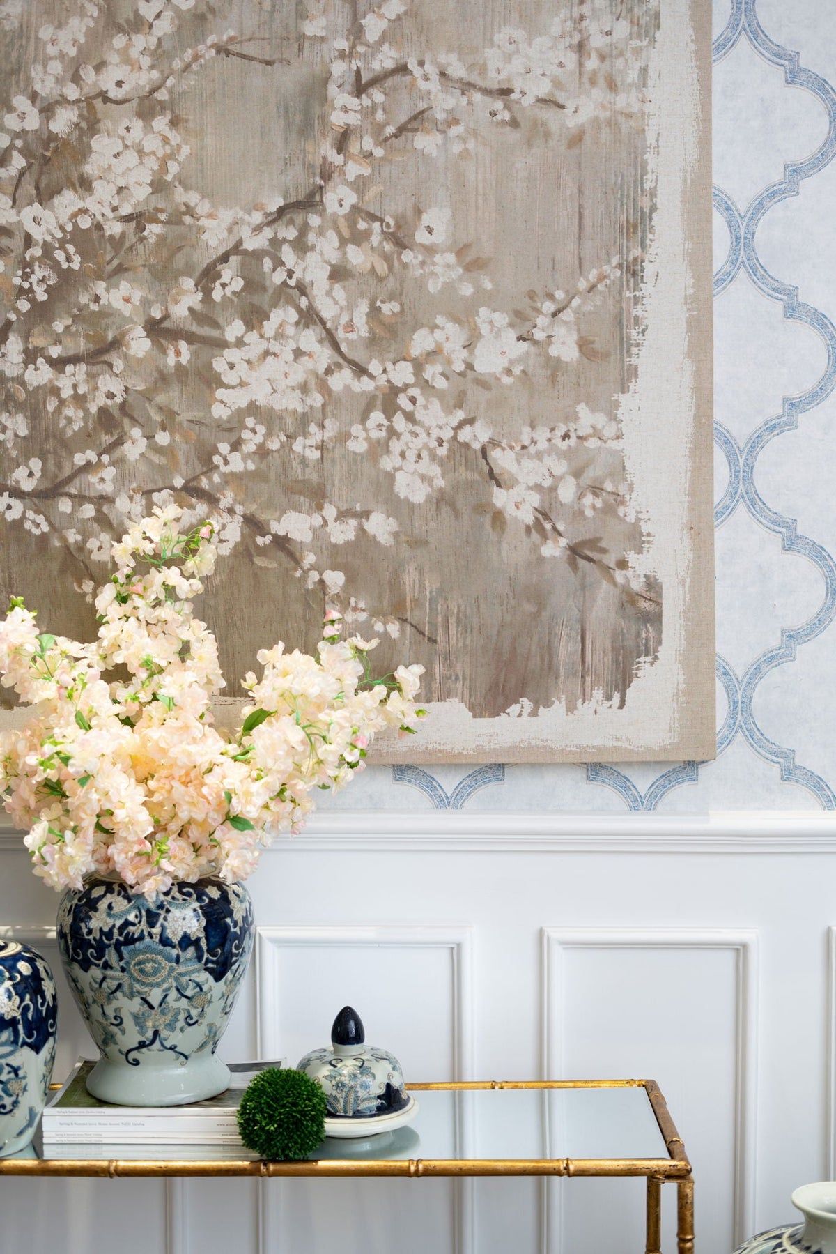 Large Cherry Blossom Canvas Art Print with Gray / White Matte Finish