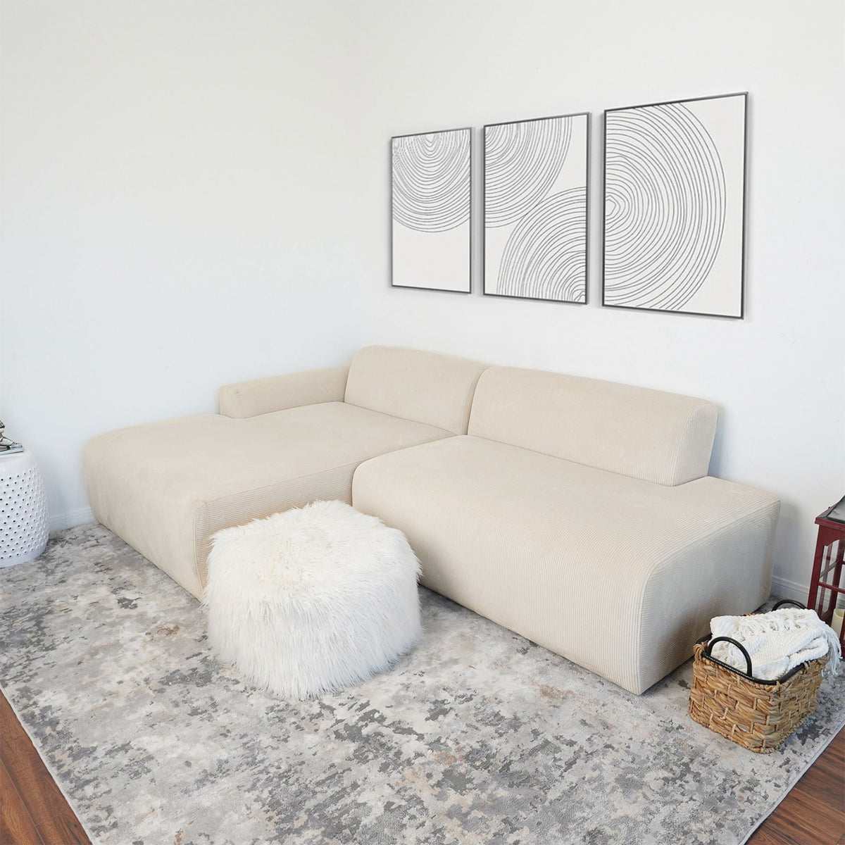 High-Quality Microfiber Sectional Sofa with Deep Seating - Beige or Dark Green