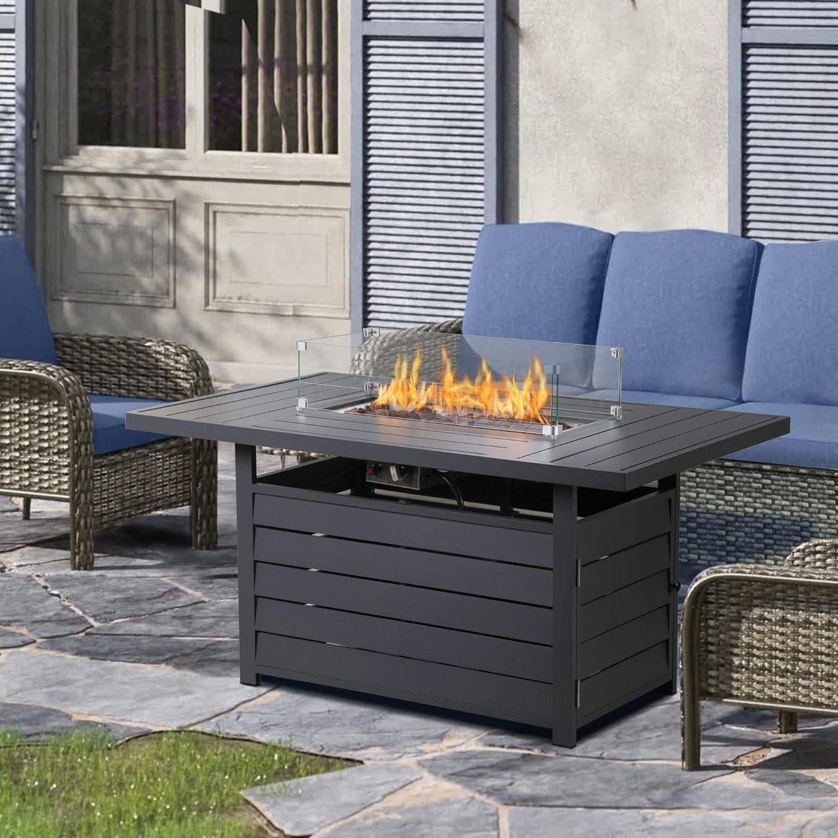 Rectangular Propane Fire Pit Table with Stainless Burner - Black, Dark Gray, White