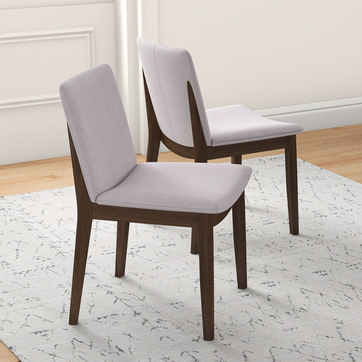 Mid-Century Modern Solid Wood Dining Chair Set with Fabric Upholstery - Multiple Colors