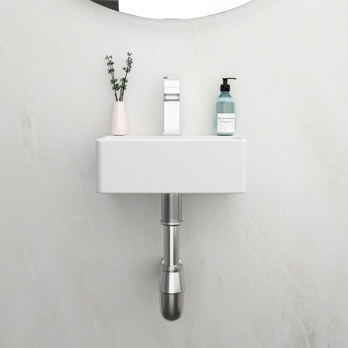 Ceramic Rectangle Wall Mount Bathroom Sink with Single Faucet Hole - White