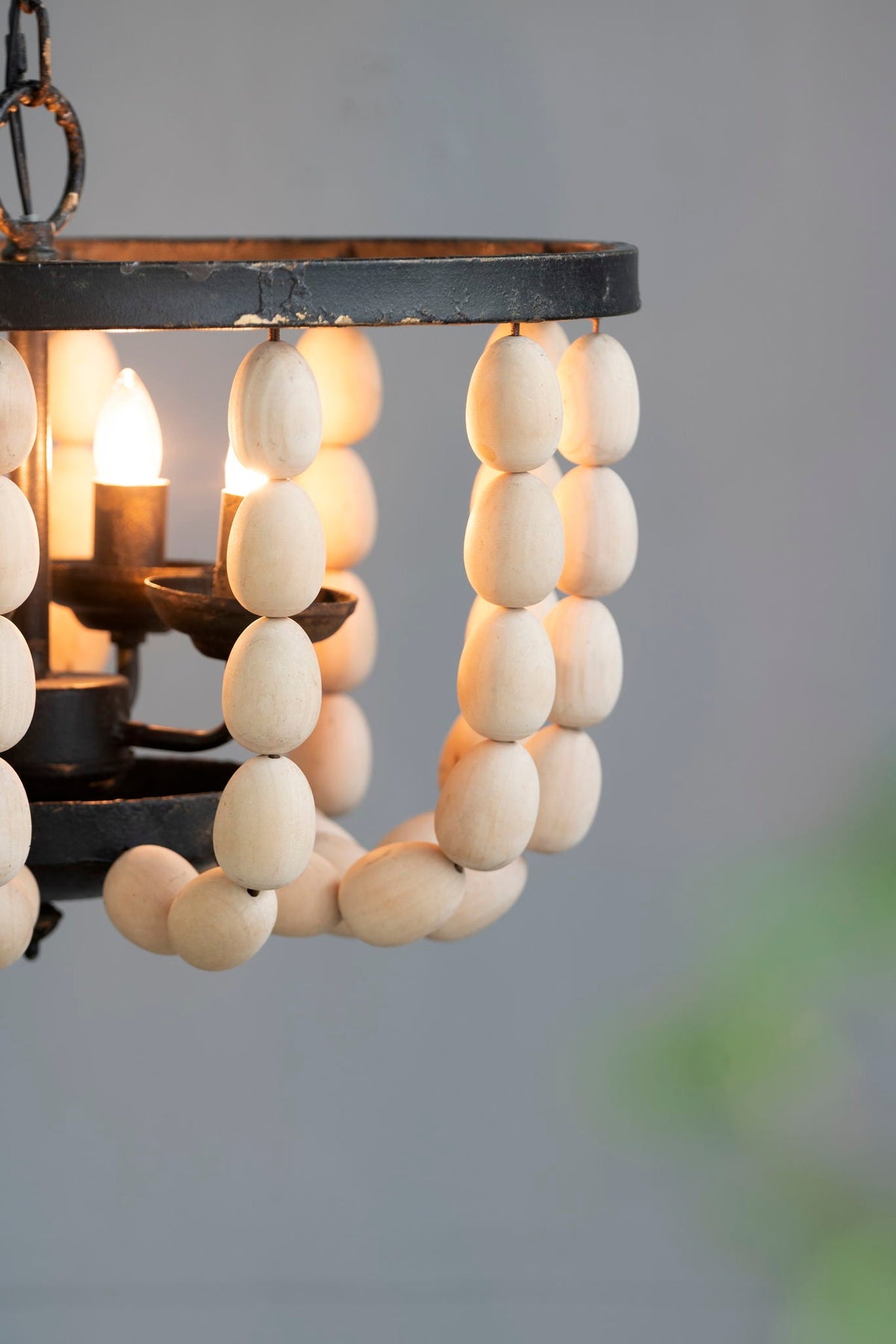4 Light Wood Chandelier with Adjustable Chain