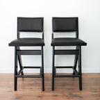 Black Bar Stools Set of 2 with Full Back Support - PU Leather