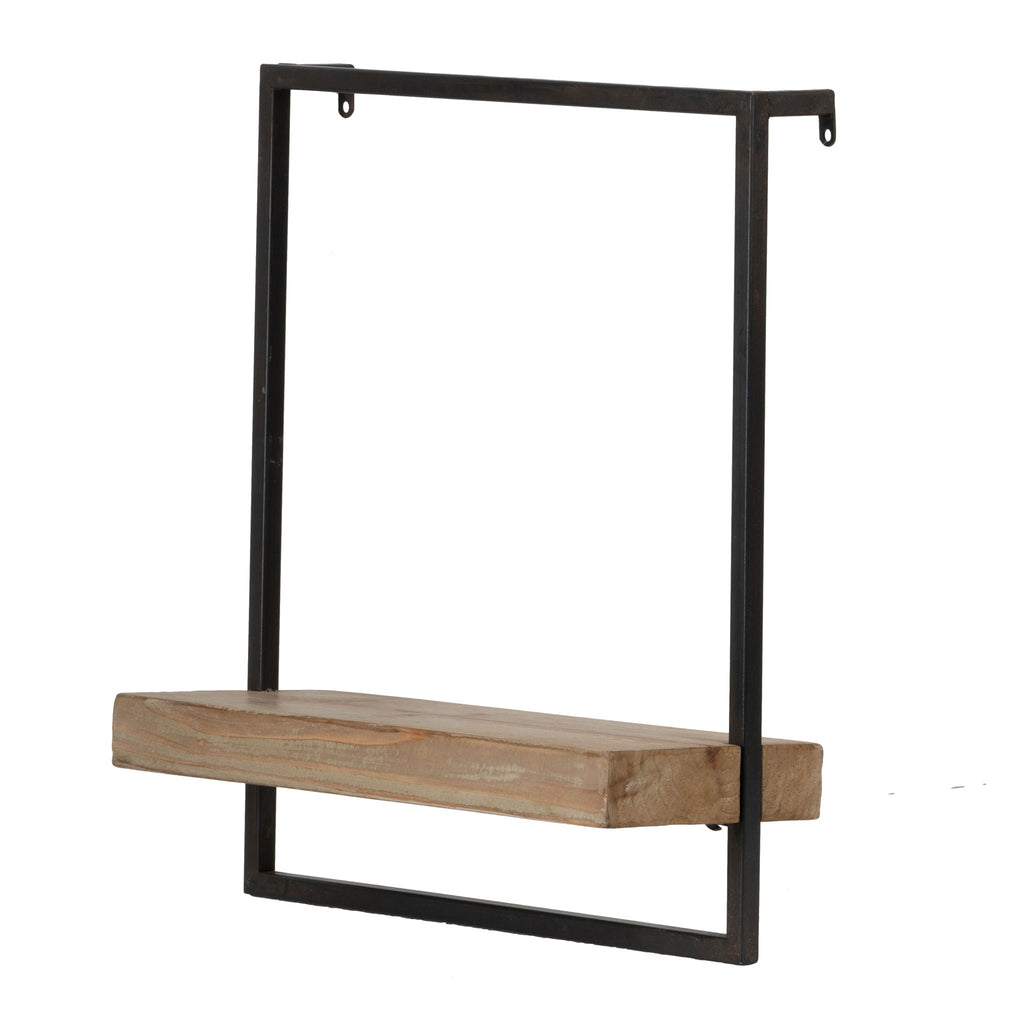 Black Brown Wall Shelf with Industrial Iron Frame and Fir Wood