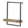 Black Brown Wall Shelf with Industrial Iron Frame and Fir Wood